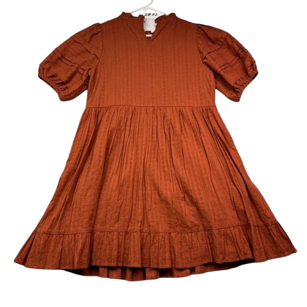 Universal Thread Dress Womens XS Rust Tiered Mini Embroidered Puff Sleeve Boho - Picture 2 of 9